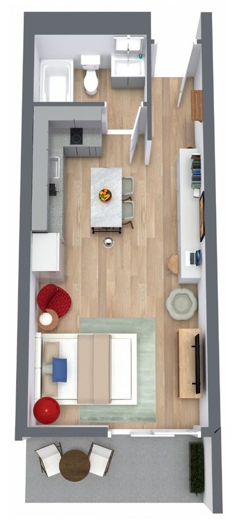 Floor plan for studio, 1 bath